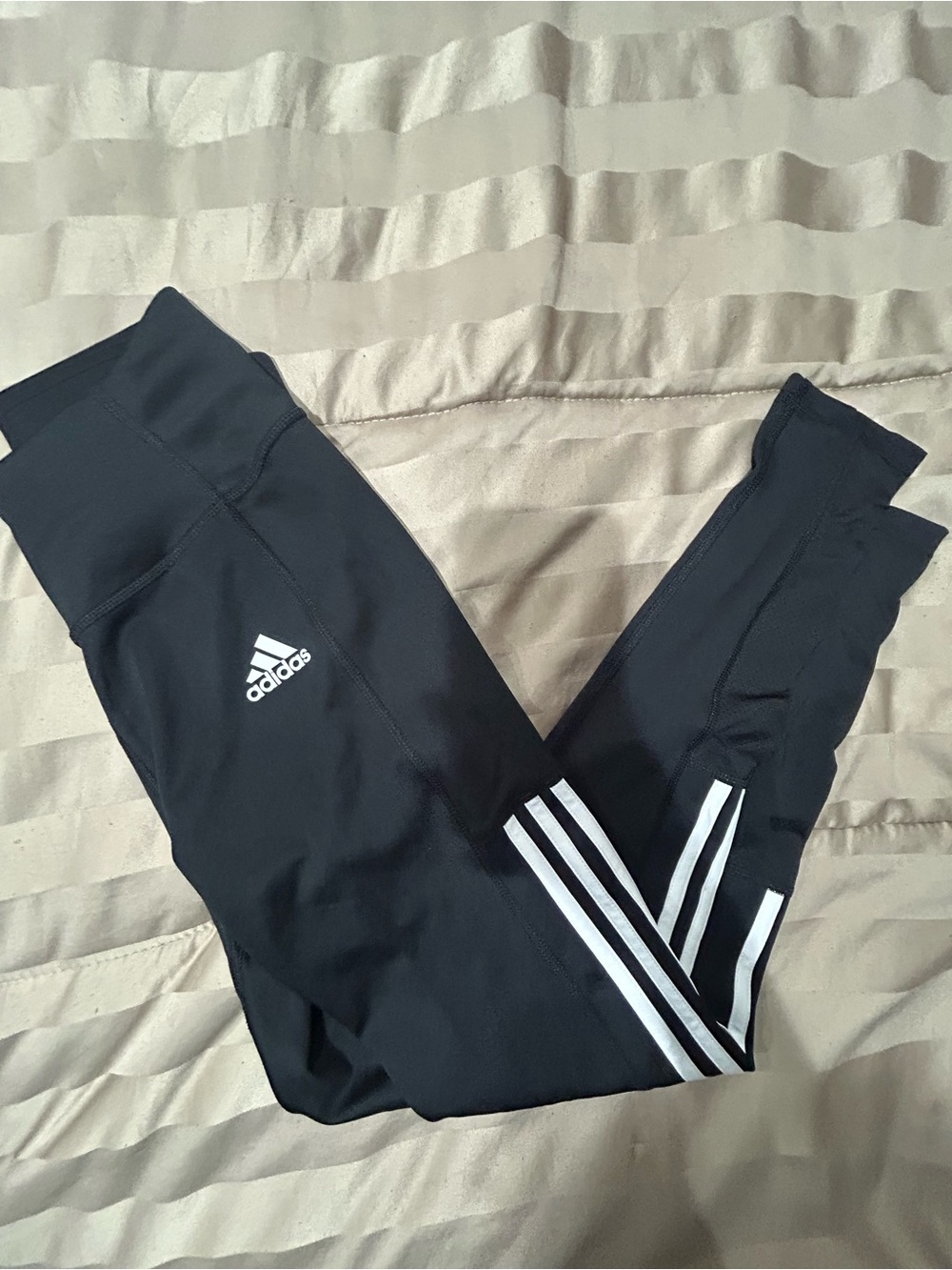 adidas Black Leggings with White 3-Stripe Detail